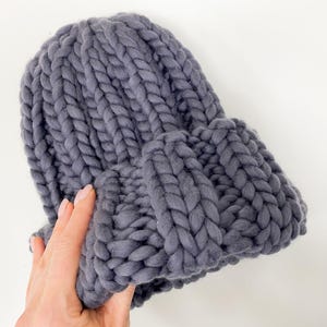 Mens Chunky Knit Wool Beanie - Handmade Winter Hat image 2