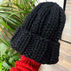 Mens Chunky Knit Wool Beanie - Handmade Winter Hat image 5