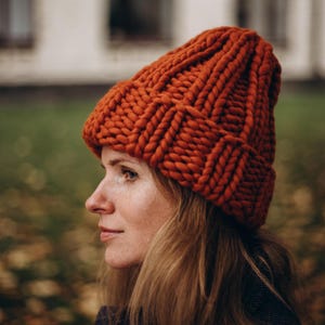 Chunky knit beanie hat - Womens winter hats - Knitted beanie - Merino wool hat