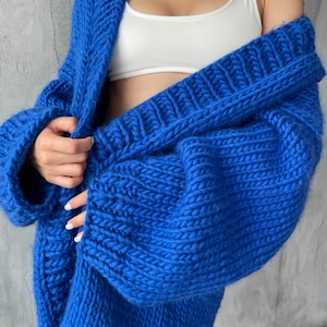 Oversized knit cardigan extra long - Large knitted wool cardigan - Chunky handmade cardigan maxi