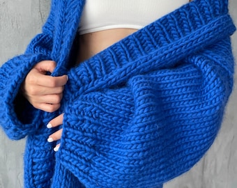 Long oversized chunky knit cardigan - Large handmade merino wool cardigan