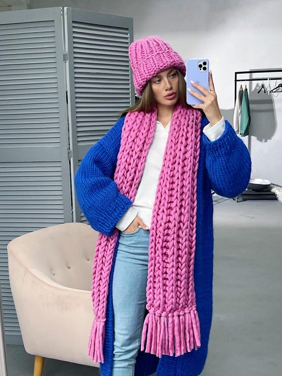 Winter Knit Hat and Scarf Set - Chunky Beanie and Scarf Women