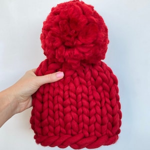 Super chunky knit hat with giant pom pom Big womens winter hat Wool hat Oversized bobble beanie hat Gift for her Passion