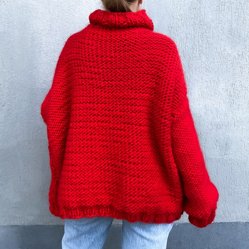 Oversized chunky knit sweater Big knitted merino wool sweater womens Hand knit sweaters for women Handmade cowl neck sweater image 4