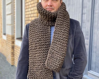 Mens winter scarf - brown chocolate, green, grey, burgundy knit wool scarf