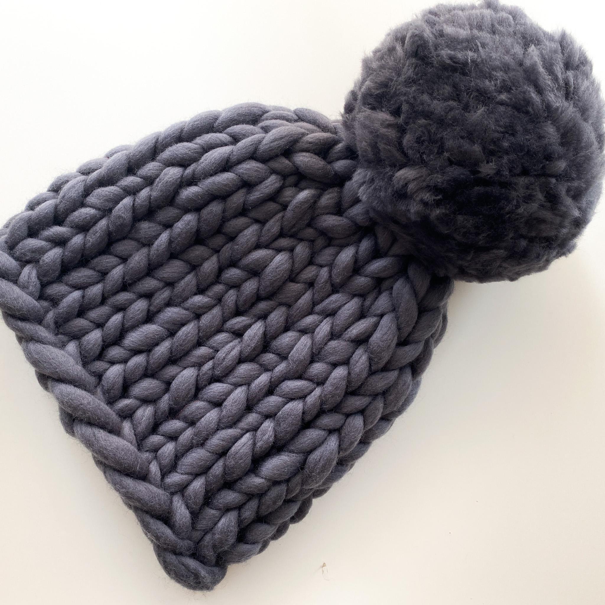 Hat Attack Chunky Knit Beanie Pom Hat Charcoal OS Classic Cashmere Slouchy Beanie with Pom – Hat Attack New York main image 2