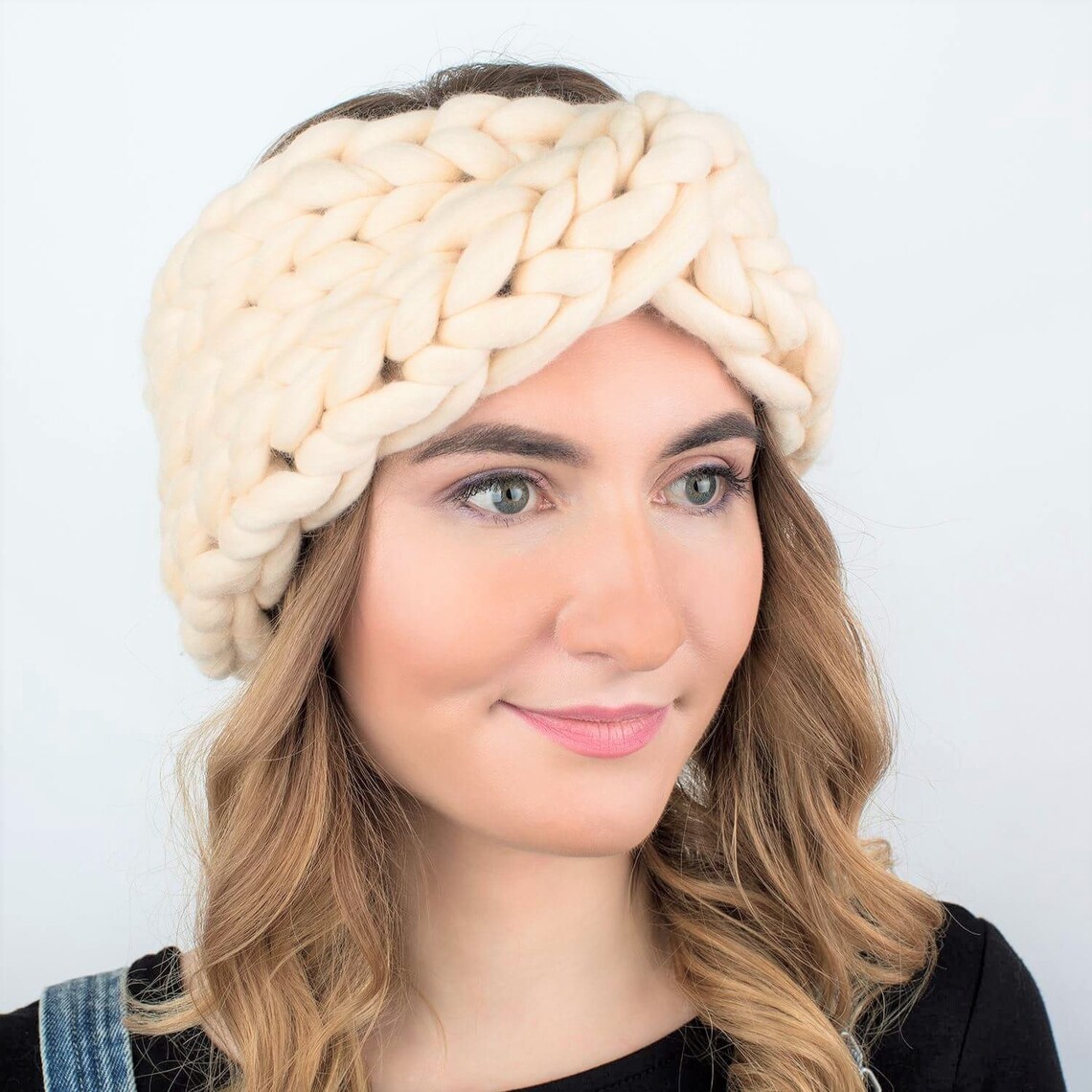 SALE Cream chunky womens headband 100 merino wool twisted Etsy