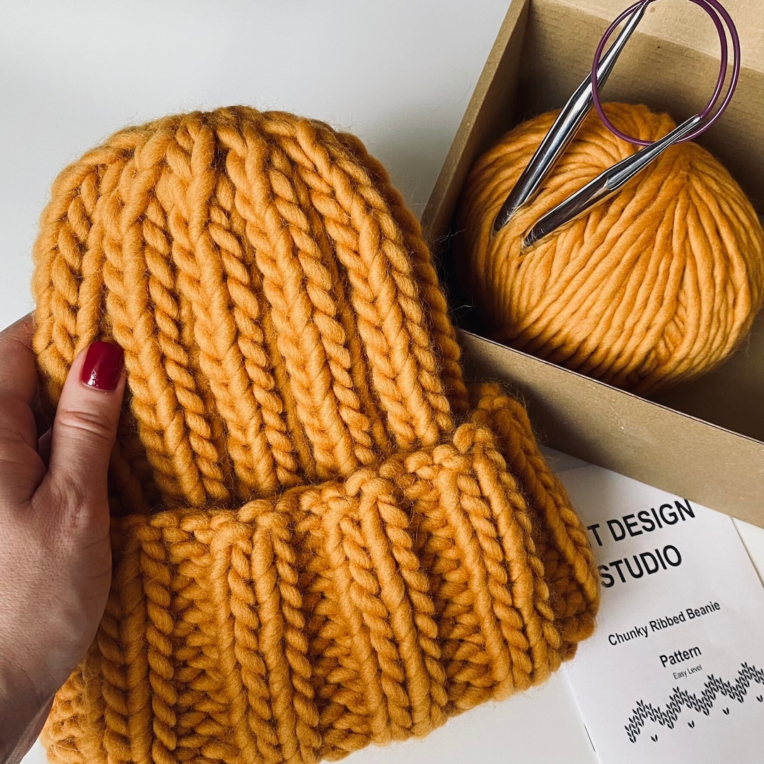 Chunky Knit Beanie Knitting Kit - Winter Knitted Hat Diy Yarn Kits - Etsy
