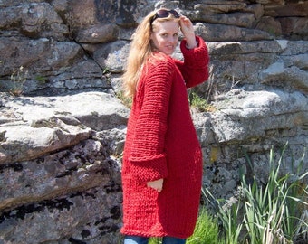 Oversized chunky knit cardigan for women - Extra long wool cardigan maxi - handmade cardigan