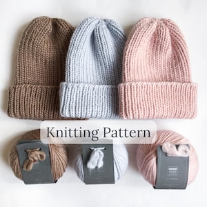 Knitted beanie hat knitting pattern - Winter hat knit pattern - Knitting patterns hats