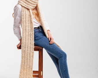 Handgefertigter grobstrick Merino Wolle Schal – Extra Langer Winter Schal