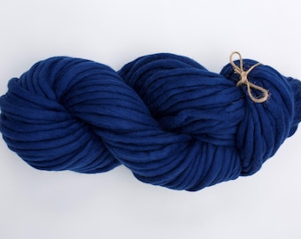 Hilo de lana merino azul hilado a mano, súper grueso – Fibra para tejer mantas de punto gruesas