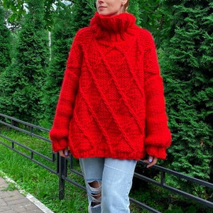 Oversized chunky knit sweater Big knitted merino wool sweater womens Hand knit sweaters for women Handmade cowl neck sweater image 7