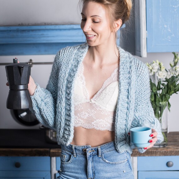 chunky knit cardigan cropped