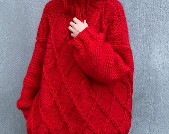 Oversized chunky knit sweater - Big knitted merino wool sweater womens - Hand knit sweaters for women - Handmade cowl neck sweater