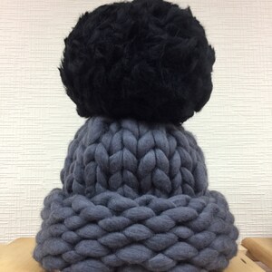 Chunky knit beanie hat with giant pom pom Large winter knitted wool hat Oversized hat for women Christmas gift image 7