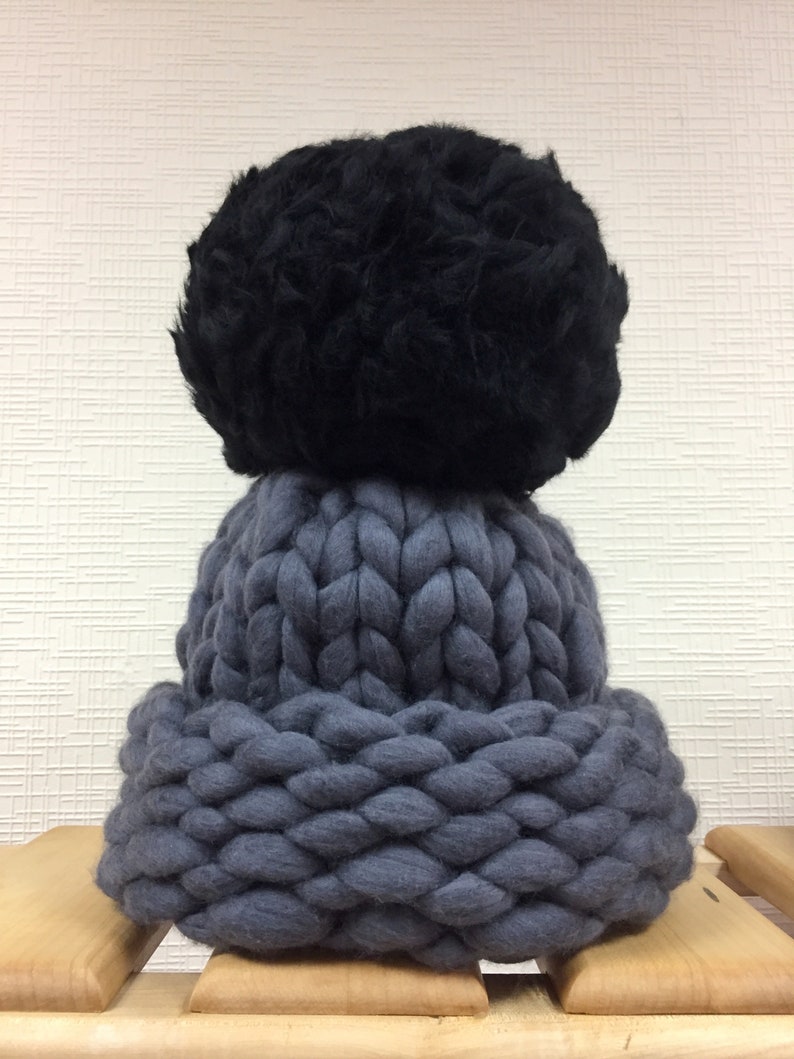 Chunky knit beanie hat with giant pom pom Large winter knitted wool hat Oversized hat for women Christmas gift image 7