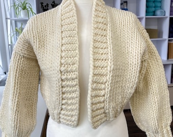 Knit cropped cardigan SALE - Chunky white cardigan womens - Knitted open front oversized cardigan - Handmade clothing