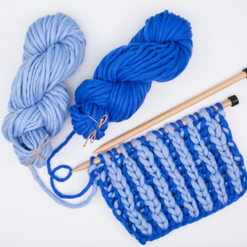 Super Bulky Merino Yarn Baby Blue Yarn Chunky Knit Blanket Etsy