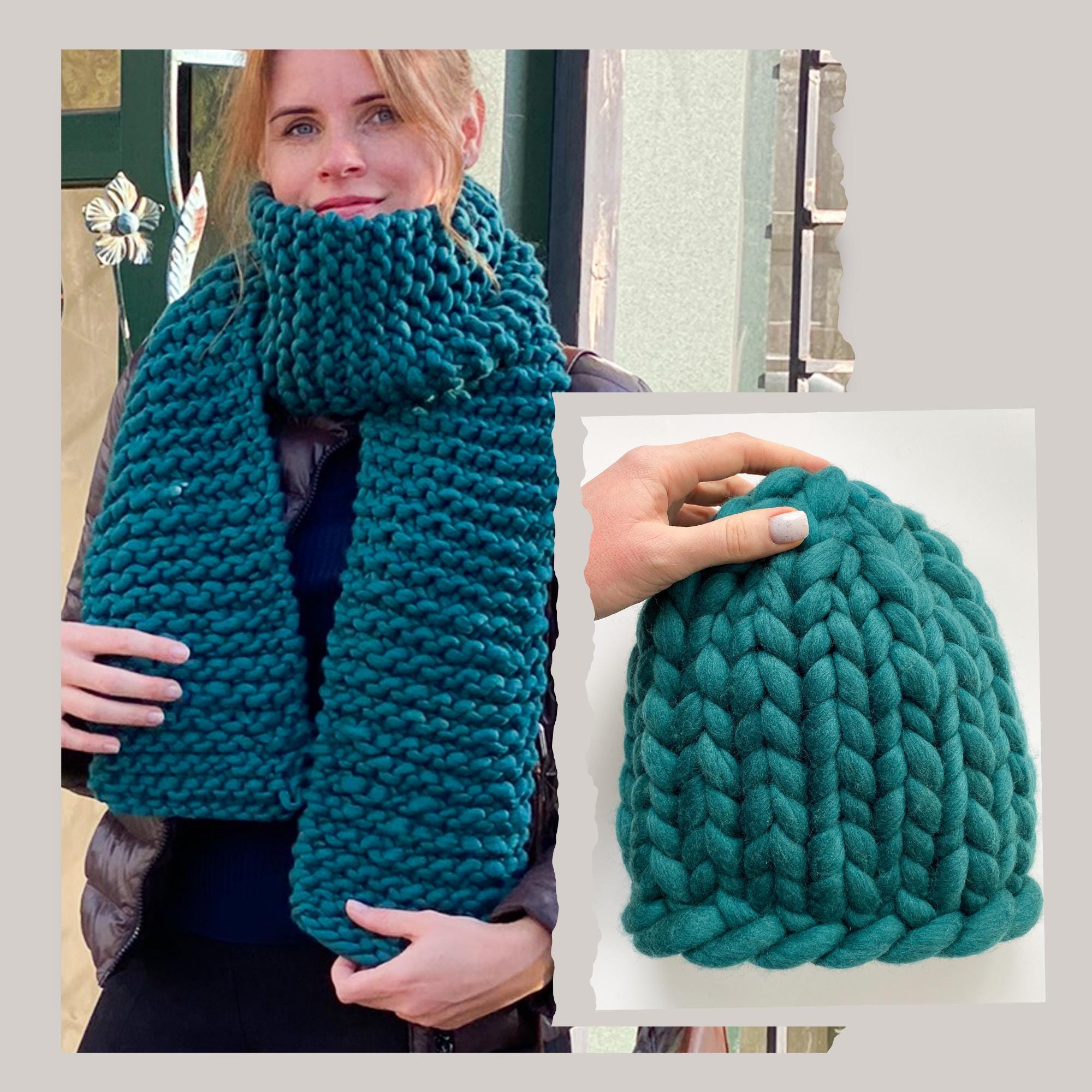 Chunky Knit Hat and Scarf Set - Winter Knitted Big Scarf and  display picture 1