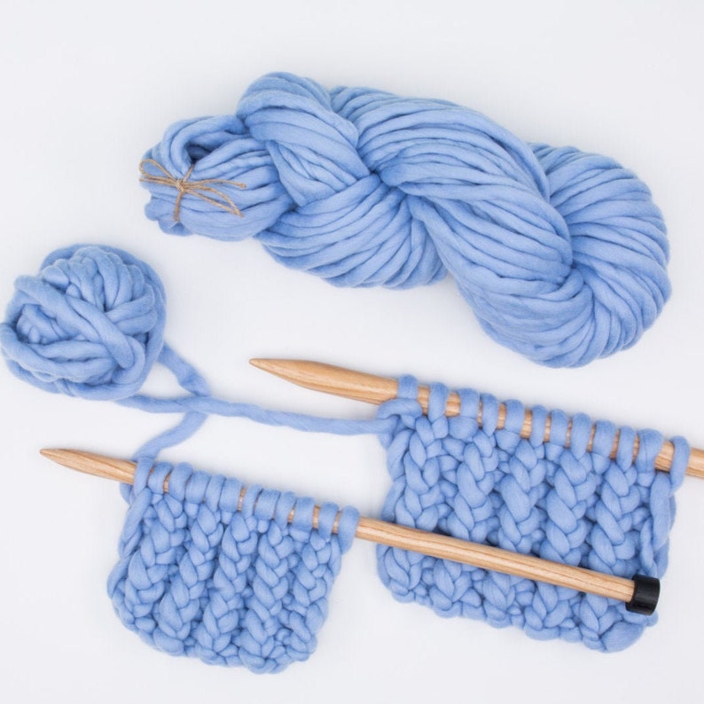 Super Bulky Merino Yarn Baby Blue Yarn Chunky Knit Blanket Etsy
