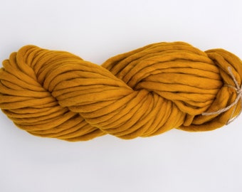 Super bulky yarn 6 - Chunky yarn - Thick handspun single ply merino wool yarn - Mustard yellow yarn