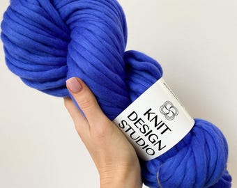 Hilo de lana merino supergruesa hilado a mano – Azul brillante, madeja de 200 g/55 m