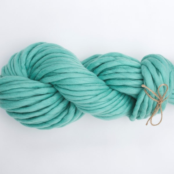 Knitting merino wool yarn - Super chunky yarn green blue - Heavy bulky blanket yarn