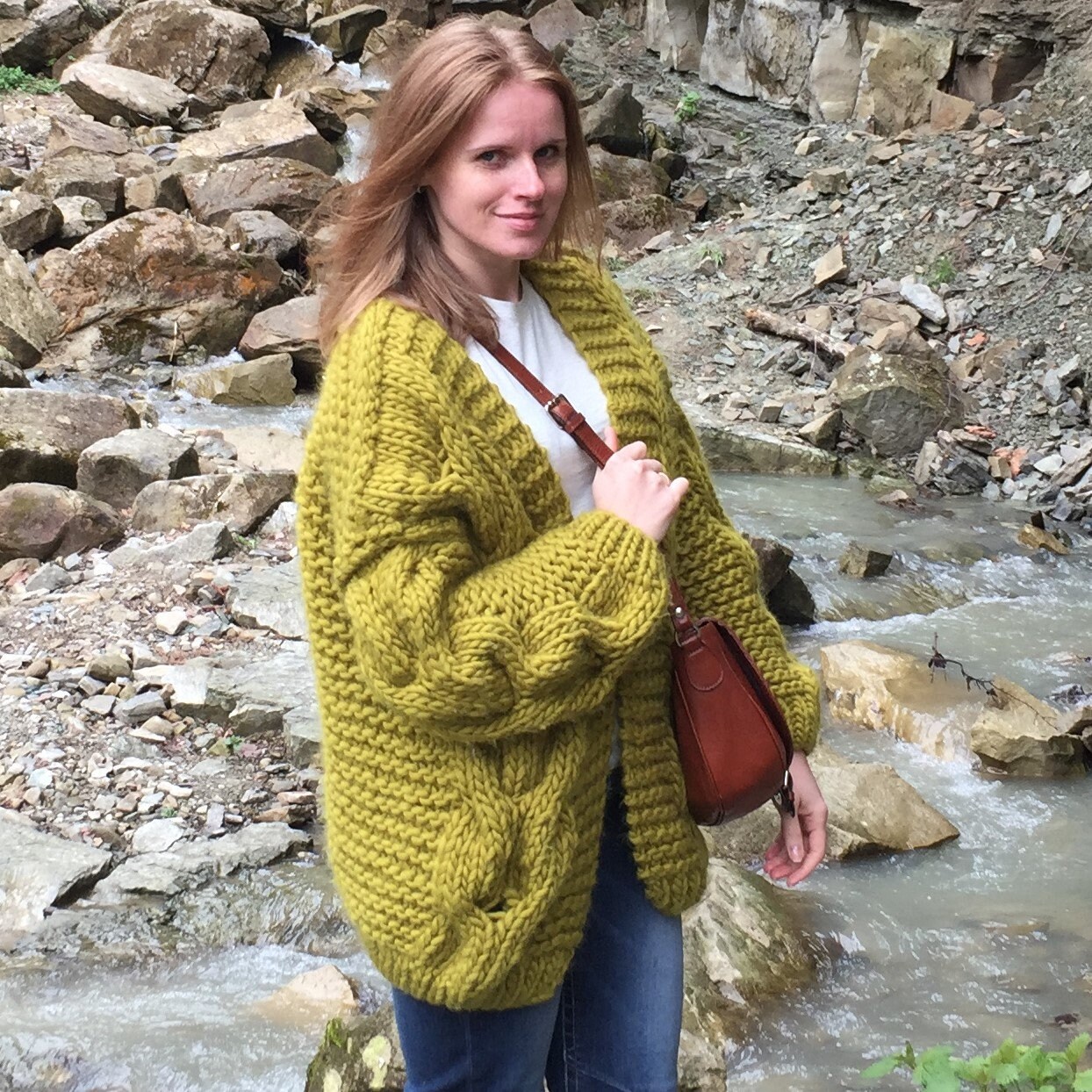 Chunky Cable Knit Cardigan Sweater - Oversized Knitted