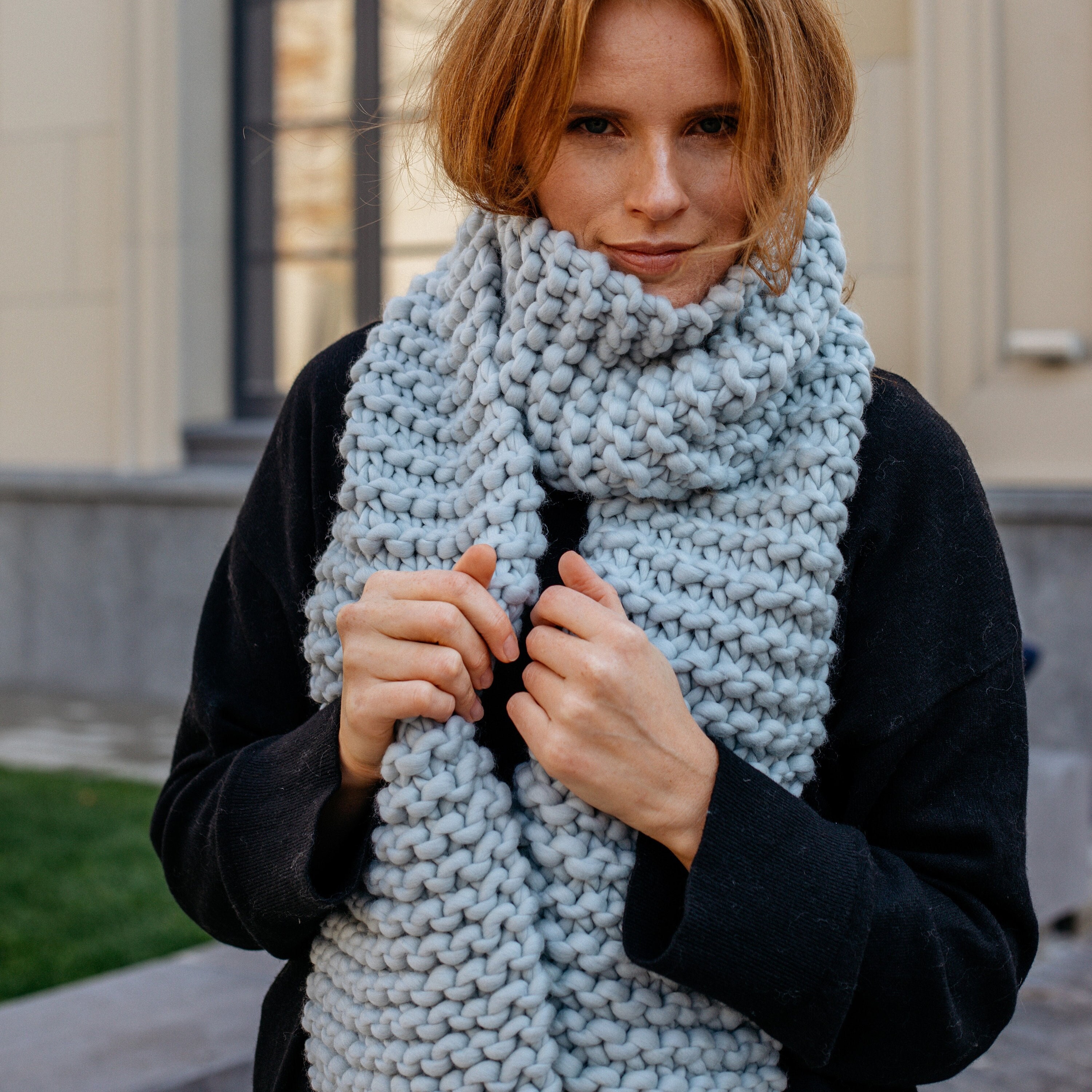 Chunky Hand Knit Scarf Bulky Merino Wool Winter Scarf Women Long Solid  Knitted Scarf Handmade Gift 
