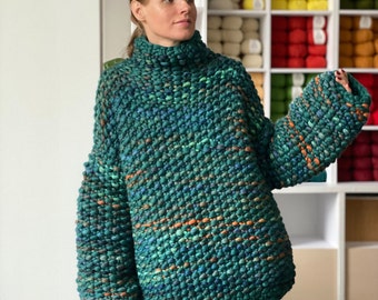 Maglione oversize lavorato a maglia Maglioni lavorati a mano spessi per  donna Maglione a collo alto in lana spessa