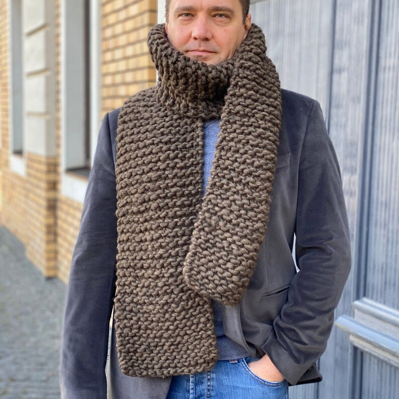 Chunky mens knit scarf Hand knitted bulky scarfs men Huge mens extra long winter scarves Mens gift image 6