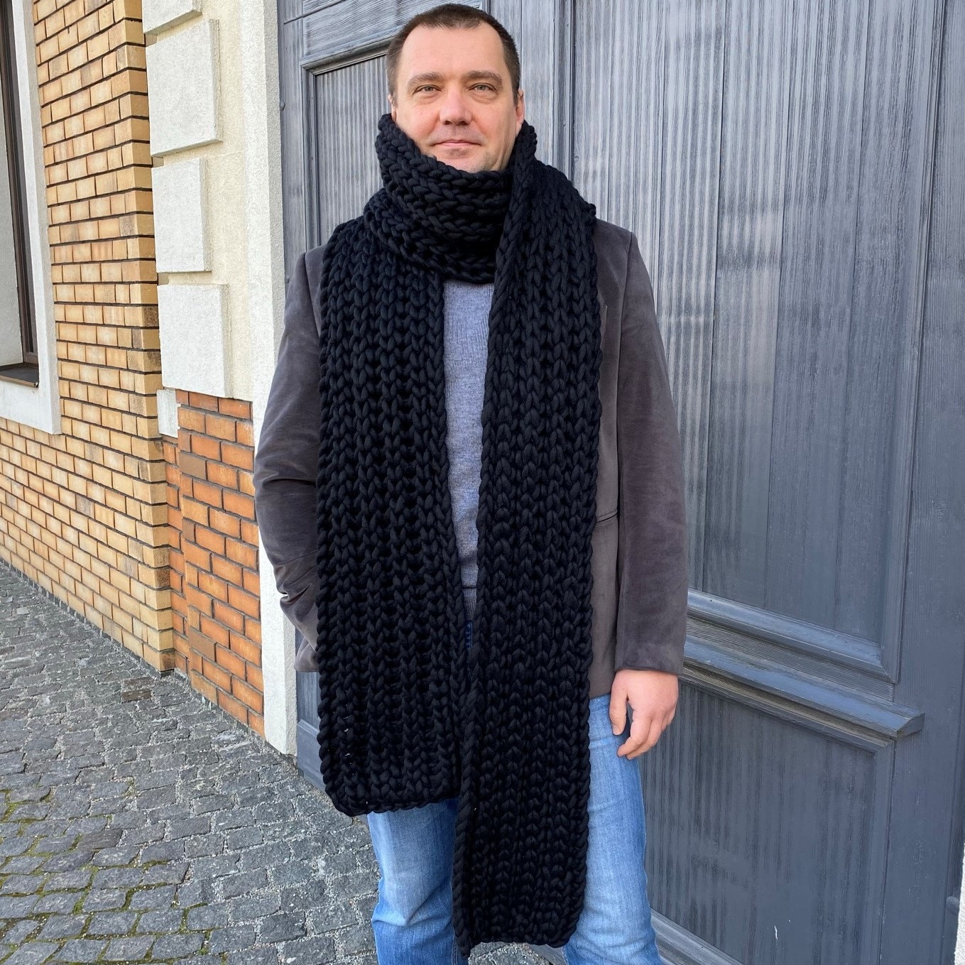 Chunky oversized mens scarf - Big extra long men scarf - Handmade knit scarf