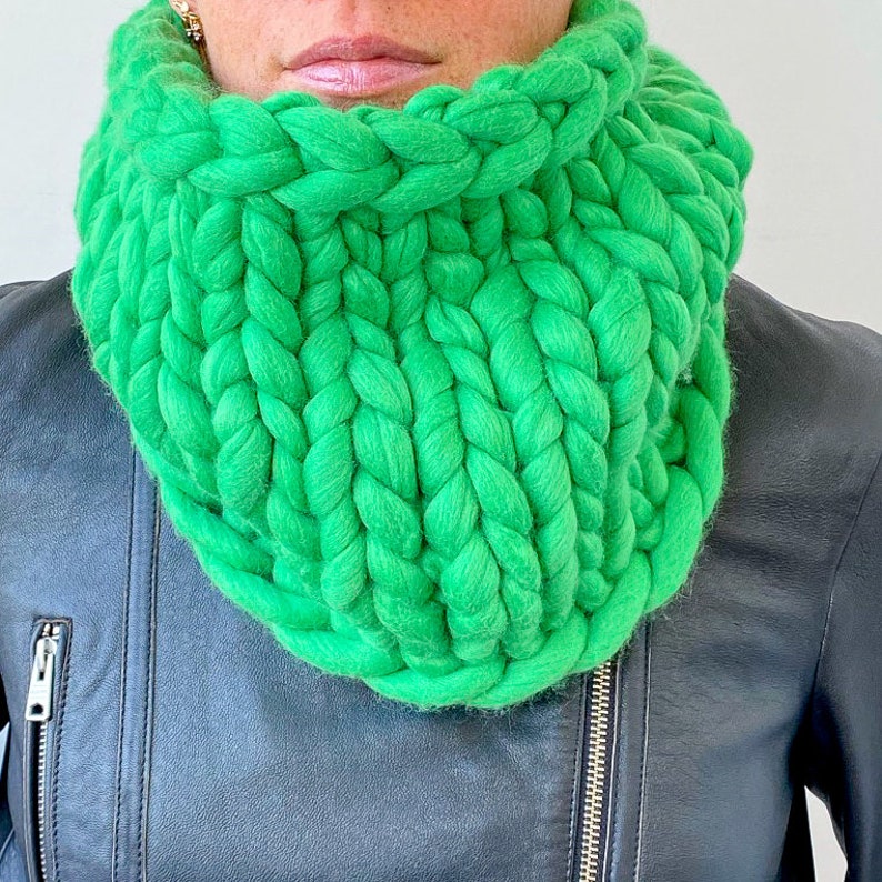 Merino wool neck warmer scarf Giant infinity scarf Chunky knit cowl Chunky knitted snood scarf for women Oversized cowl scarf image 5