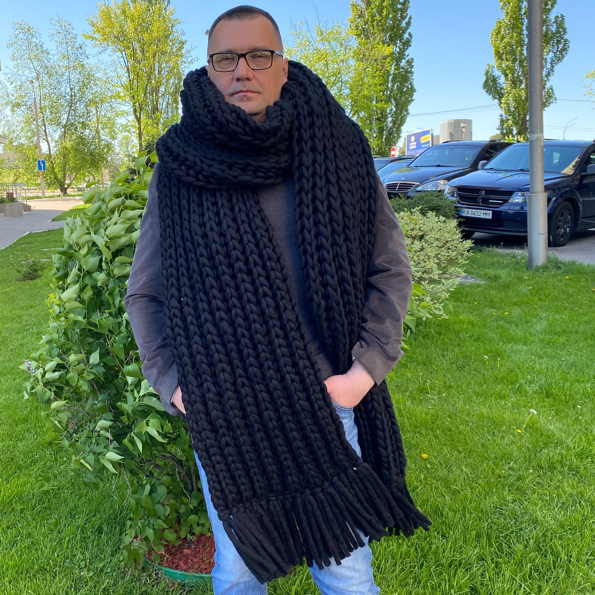 Oversized Mens Chunky Knit Scarf - Lenny Kravitz Large Winter