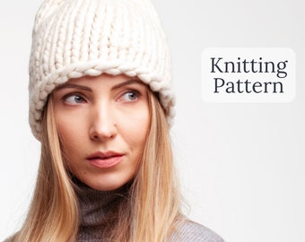 Chunky knit beanie hat knitting pattern - Hand knit hat pattern - Knitted womens winter hats patterns