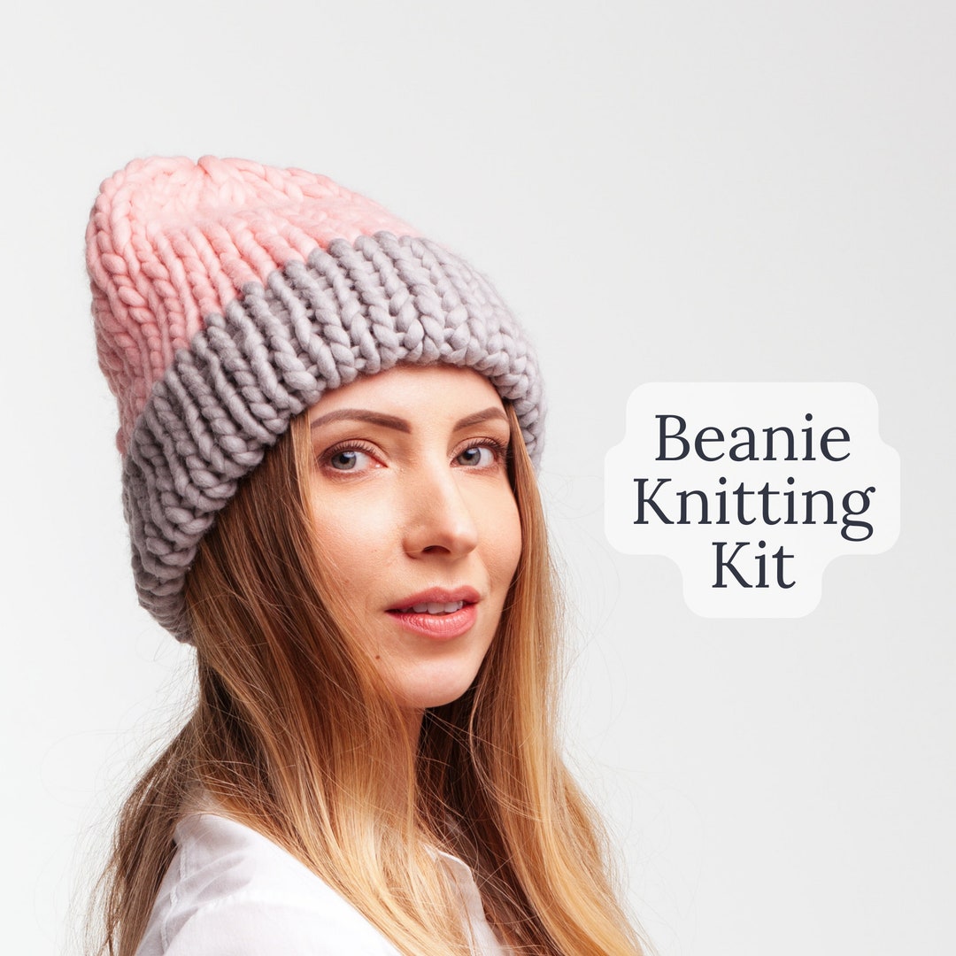 Chunky Double Brim Beanie Knitting Kit Winter Knit Hat Diy Etsy