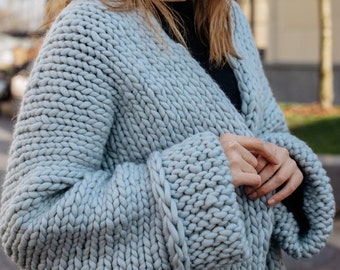 Oversized knit cardigan - Chunky long wool knitted cardigan - Maxi cardigan
