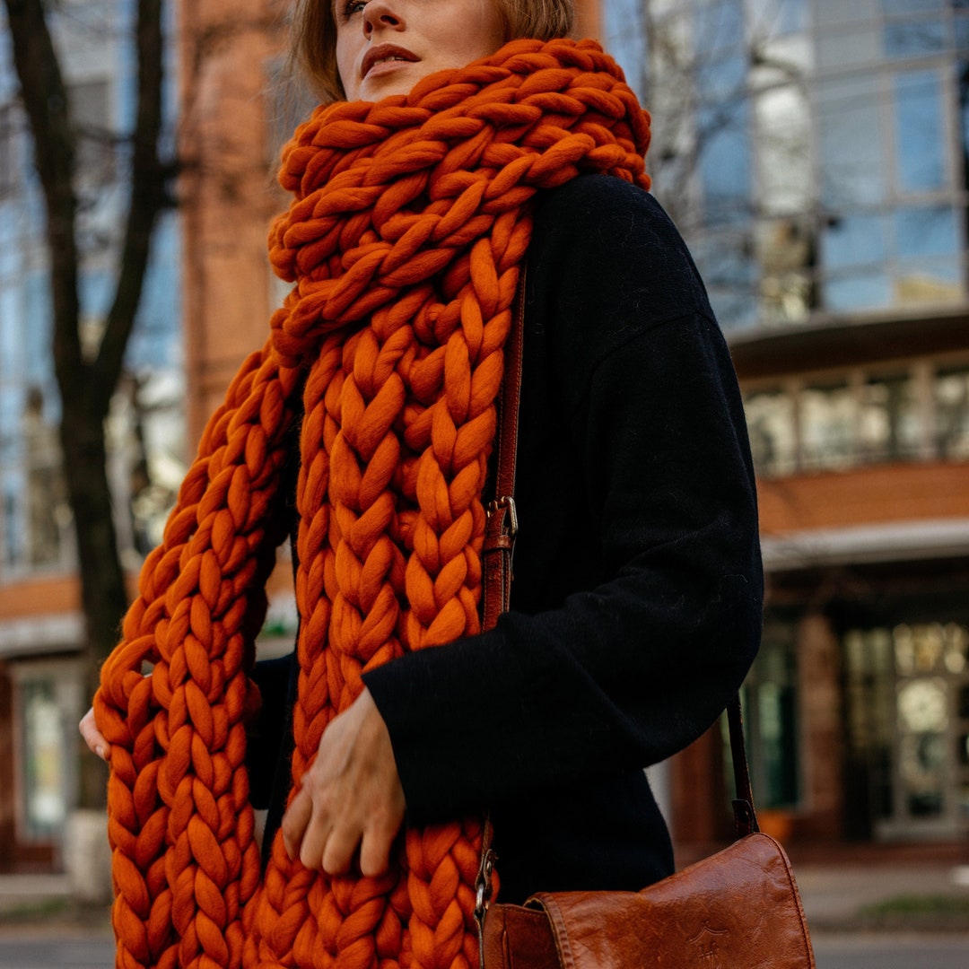  Oversized Scarf. Chunky Knit Wool Scarf from Organic Certified  Merino Wool. Extra Warm Winter Scarf. : Handmade Products