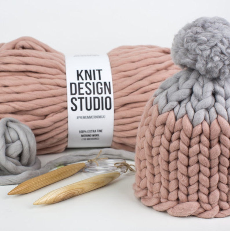 Knitting Kit Chunky Winter Hat Knit Kit Chunky Beanie Etsy