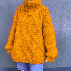 Oversized chunky knit sweater Big knitted merino wool sweater womens Hand knit sweaters for women Handmade cowl neck sweater image 8