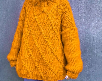 Hand-Knitted Merino Wool Sweater – Oversized Chunky Cowl Neck