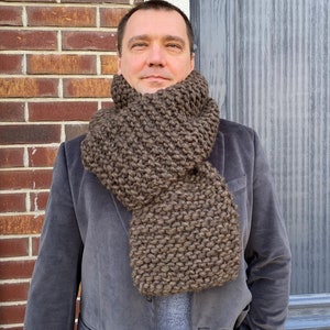 Mens chunky knit brown scarf on SALE Hand knit wool scarf Winter scarves Gifts for men image 5