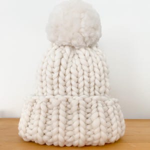 Chunky knit beanie hat - Cute wool beanie with brim - Winter knit hat - Womens hats
