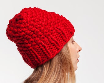 Slouchy gestrickte Beanie - Winter Strickmütze aus Merinowolle