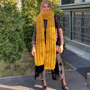 Oversized knit scarf - Winter knitted handmade scarf - Chunky long merino wool scarf