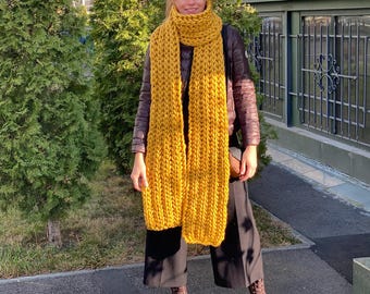 Oversized Knit Scarf - Winter Knitted Handmade Scarf - Chunky Long