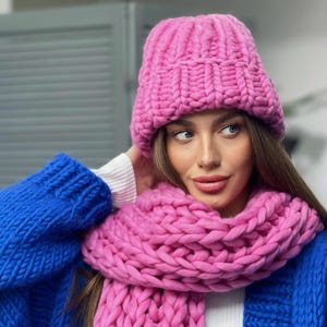 Chunky knit beanie hat - Cute wool beanie with brim - Winter knit hat - Womens hats