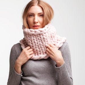 Merino wool neck warmer scarf Giant infinity scarf Chunky knit cowl Chunky knitted snood scarf for women Oversized cowl scarf image 2