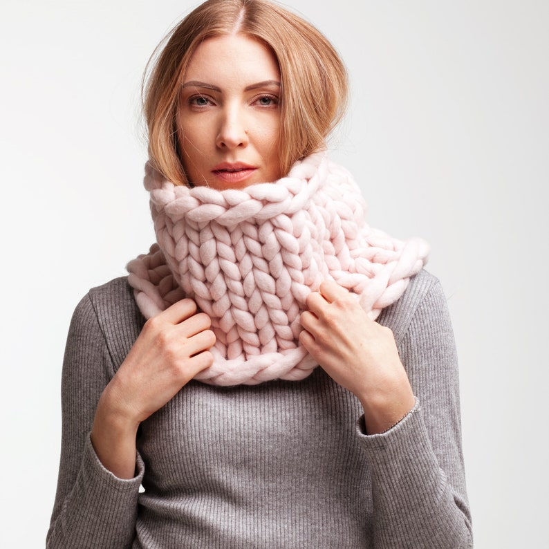 Merino wool neck warmer scarf Giant infinity scarf Chunky knit cowl Chunky knitted snood scarf for women Oversized cowl scarf image 2